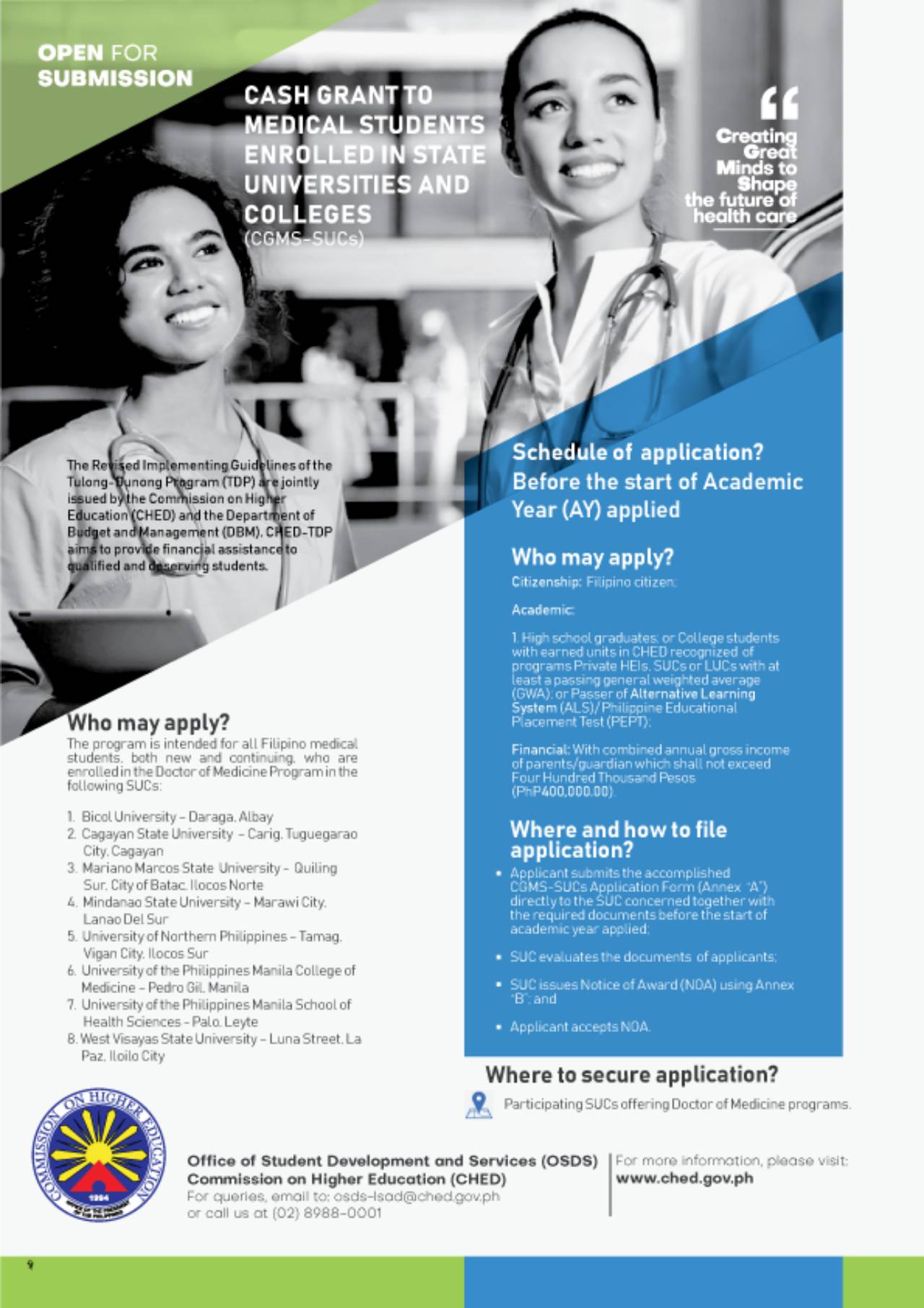 Cash Grant Medical Students State Universities Colleges